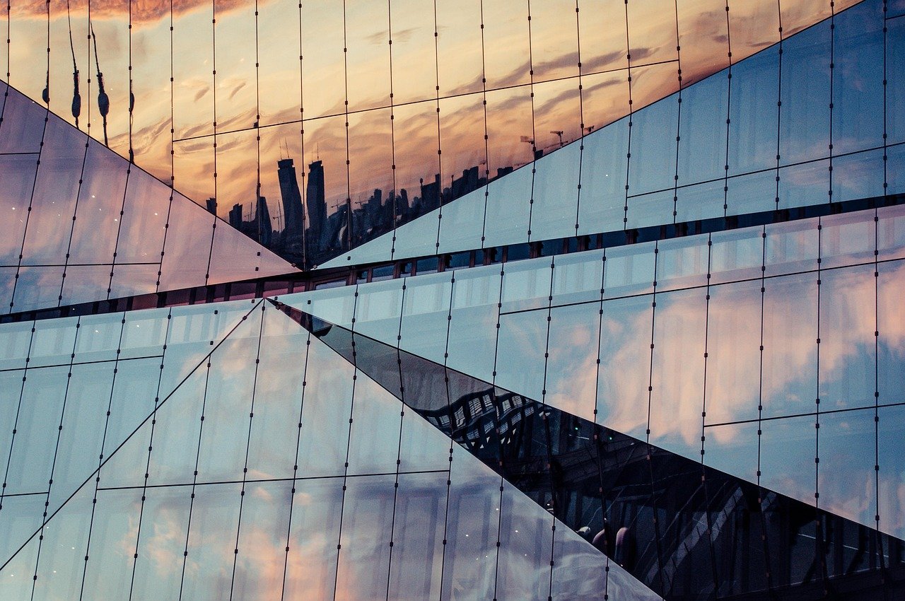 creative facade, glass facade, building, modern, reflection, architecture